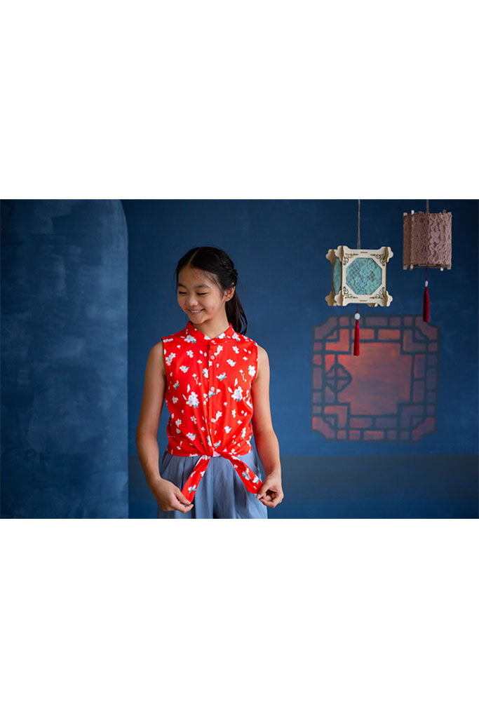 Amelia Top - Red Sakura | CNY2022 Tween Clothing | The Elly Store Singapore