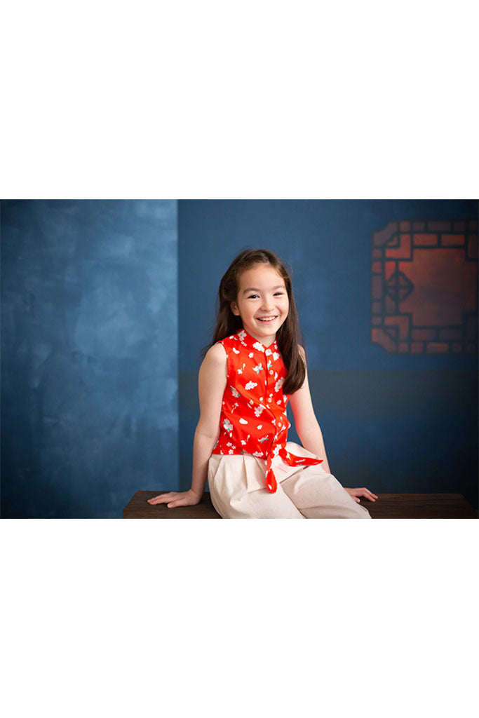 Amelia Top - Red Sakura | CNY2022 Tween Clothing | The Elly Store Singapore