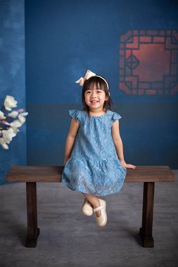 Emelie Lace Dress - Blue | Chinese New Year 2022 | The Elly Store Singapore