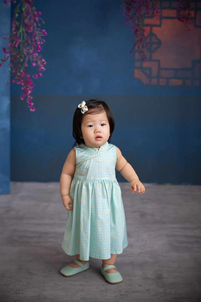 Flare Cheongsam - Turquoise Coins | Chinese New Year 2022 | The Elly Store Singapore