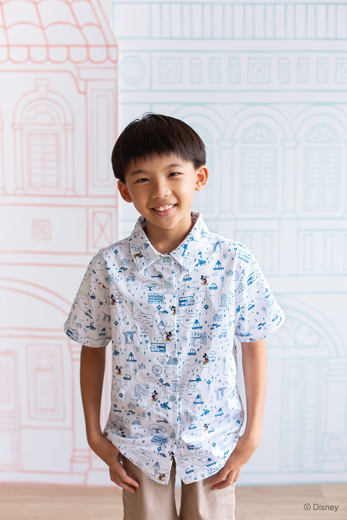 Little Man Shirt - Blue Road Trip Mickey | Disney x elly Boys Shirts | The Elly Store Singapore