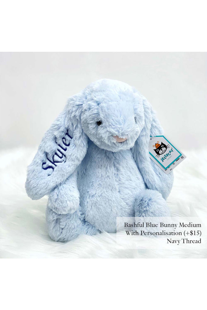 Jellycat Bashful Bunny Baby Blue with Navy Thread