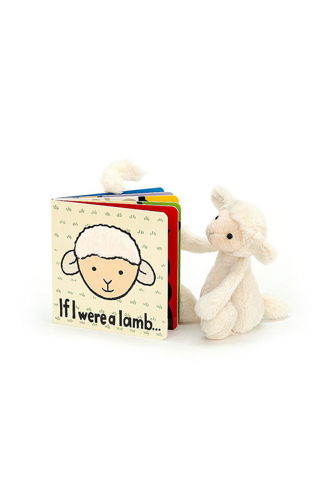 Lamb reading a Jellycat &#39;If I Were a Lamb&#39; Board Book | Buy Jellycat Books online for toddlers early reader at The Elly Store Singapore