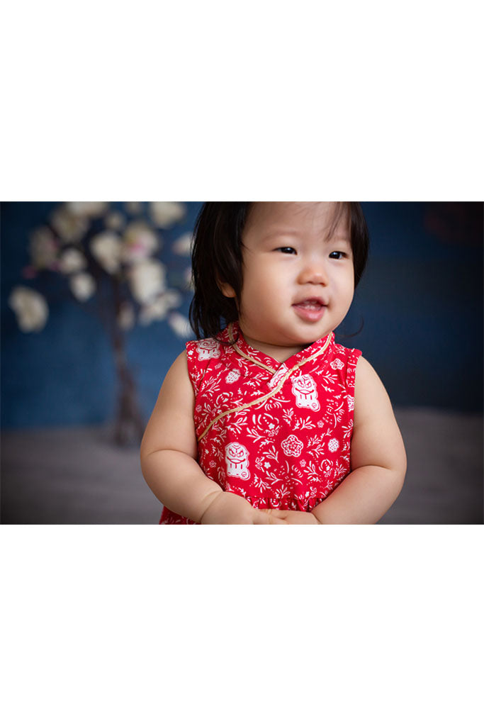 Jersey Flare Cheongsam - Red Lion Flowers | Chinese New Year 2022 | The Elly Store Singapore