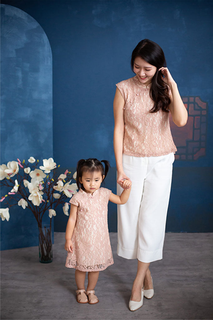 Ladies Lace Blouse - Pink on Cream | CNY2022 | The Elly Store Singapore