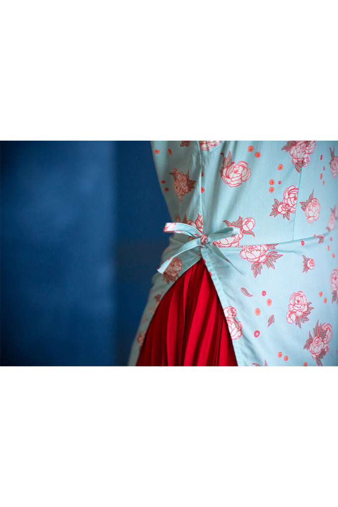 Ladies Wrap Cheongsam - Teal Peonies | CNY2022 Twinning Family Sets | The Elly Store Singapore