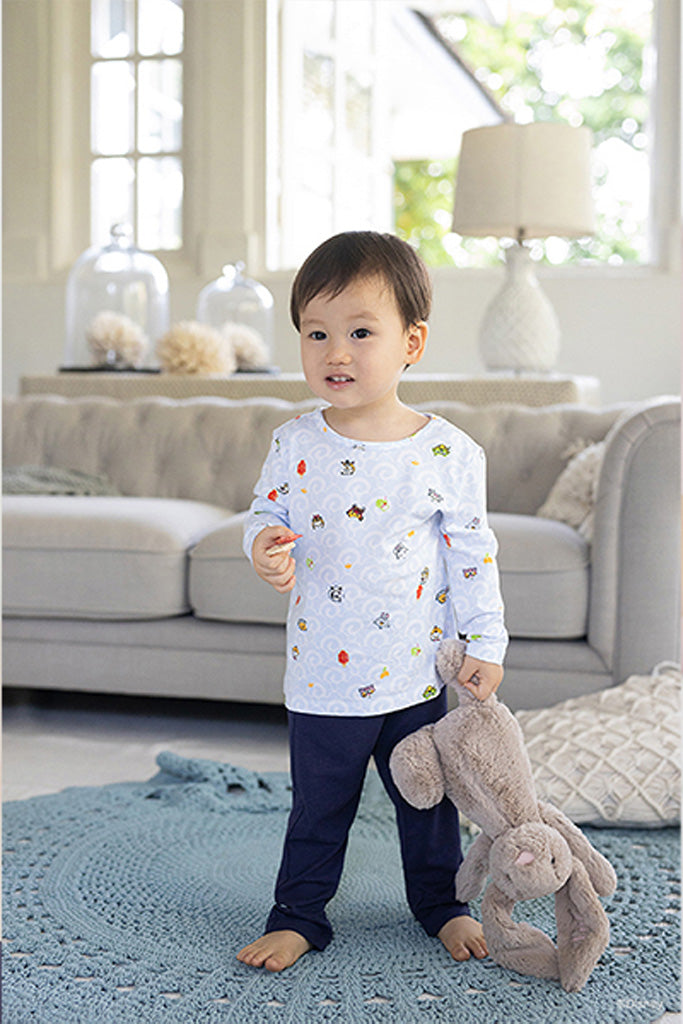 Long-Sleeve Pyjamas Set - Blue Wave Tsum Tsum | Disney x elly Twinning Family Pyjamas | The Elly Store Singapore