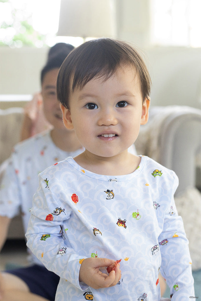 Long-Sleeve Pyjamas Set - Blue Wave Tsum Tsum | Disney x elly Twinning Family Pyjamas | The Elly Store Singapore