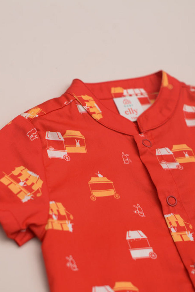 Mandarin-collared Romper - Red Night Market | CNY2023 Twinning Family Set | The Elly Store Singapore