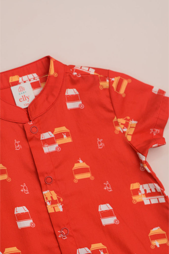 Mandarin-collared Romper - Red Night Market | CNY2023 Twinning Family Set | The Elly Store Singapore