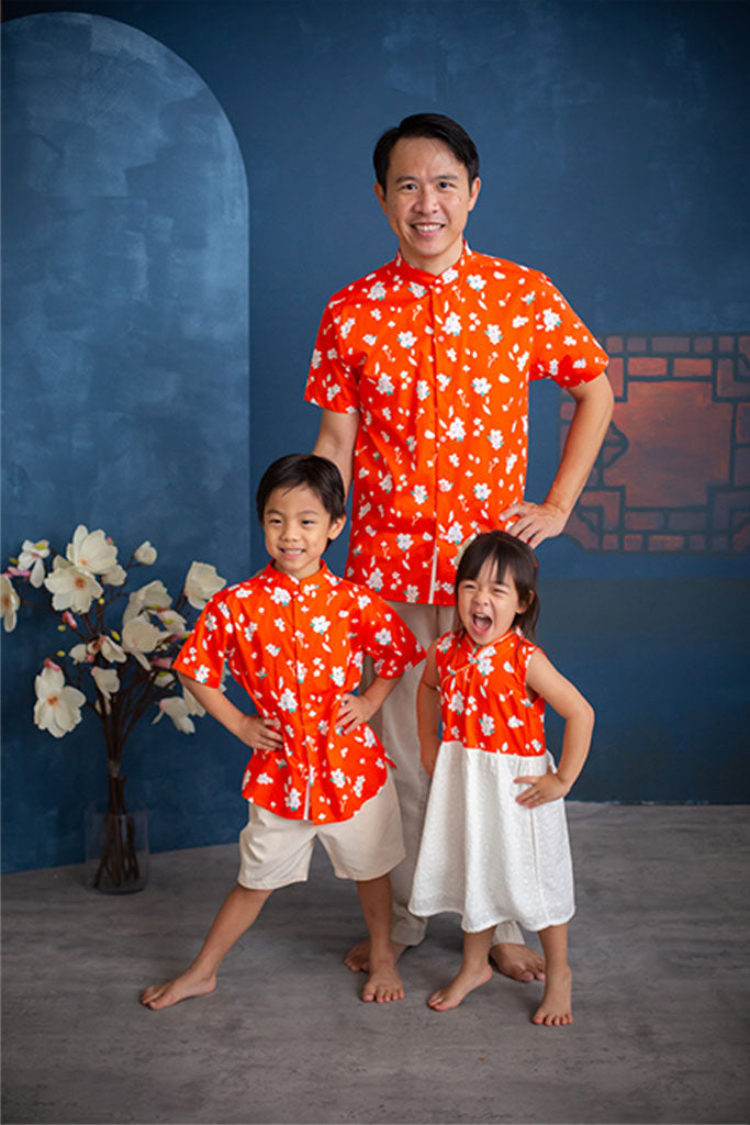Mandarin-collared Shirt - Sunset Sakura | CNY2022 Family Twinning Set | The Elly Store Singapore