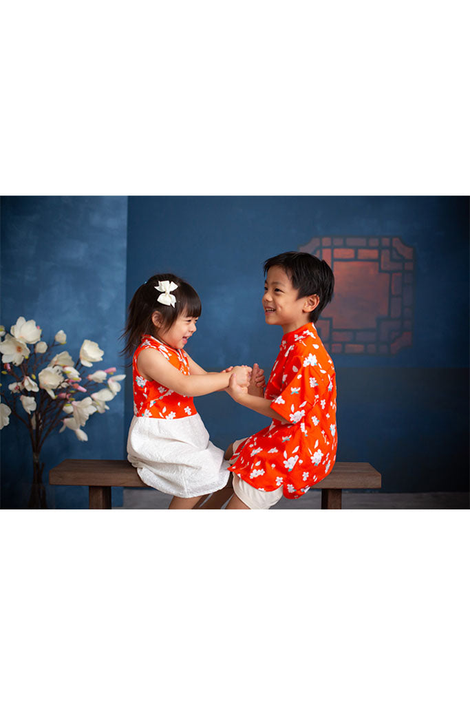 Mandarin-collared Shirt - Sunset Sakura | CNY2022 Family Twinning Set | The Elly Store Singapore