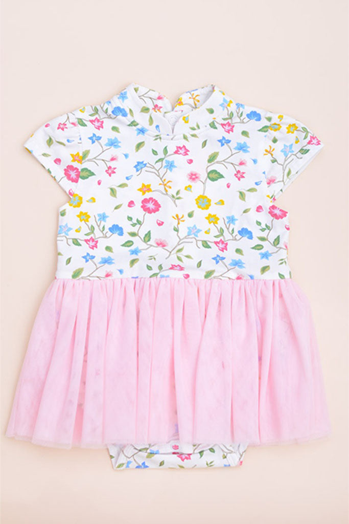 Mandarin-collared Tulle Onesie - Peranakan Flowers | CNY2023 Family Twinning Set | The Elly Store Singapore