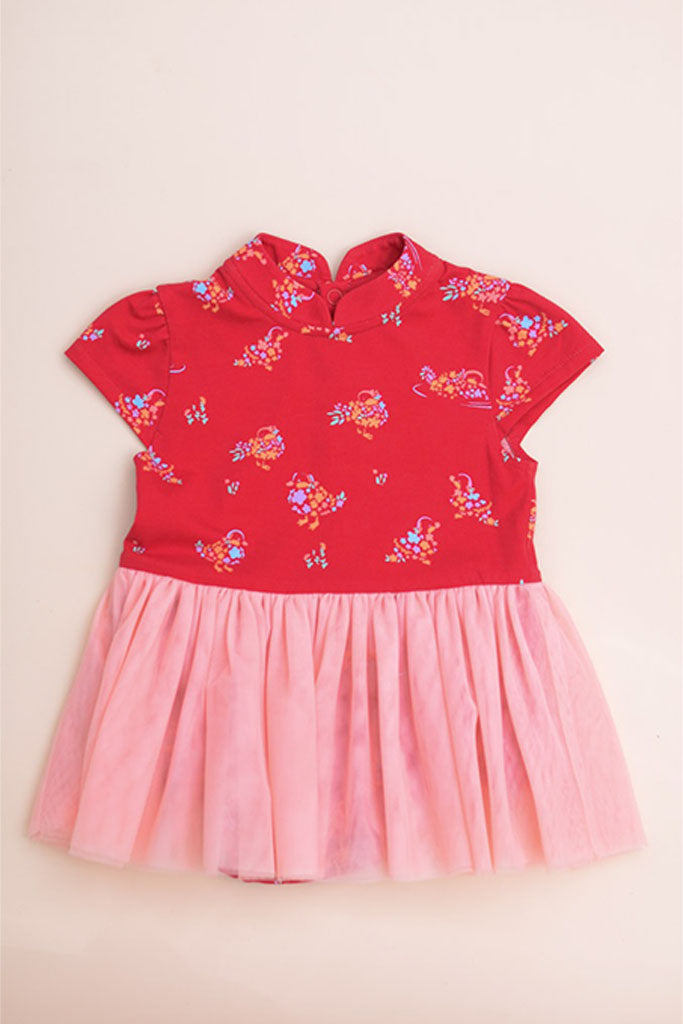 Mandarin-collared Tulle Onesie - Red Mandarin Ducks | CNY2023 Family Twinning Set | The Elly Store Singapore