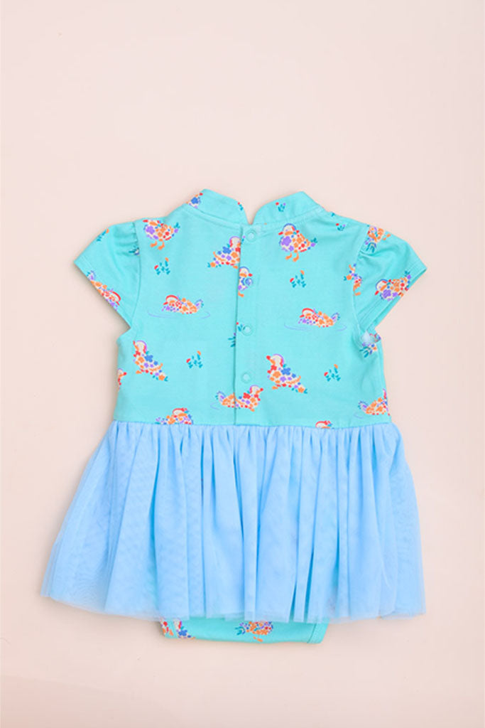 Mandarin-collared Tulle Onesie - Turquoise Mandarin Ducks | CNY2023 Family Twinning Set | The Elly Store Singapore