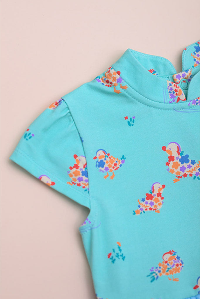 Mandarin-collared Tulle Onesie - Turquoise Mandarin Ducks | CNY2023 Family Twinning Set | The Elly Store Singapore