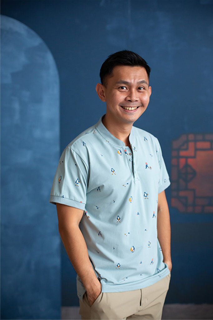 Mens Polo Tee - Teal Beach Day | CNY2022 Family Twinning Set | The Elly Store Singapore