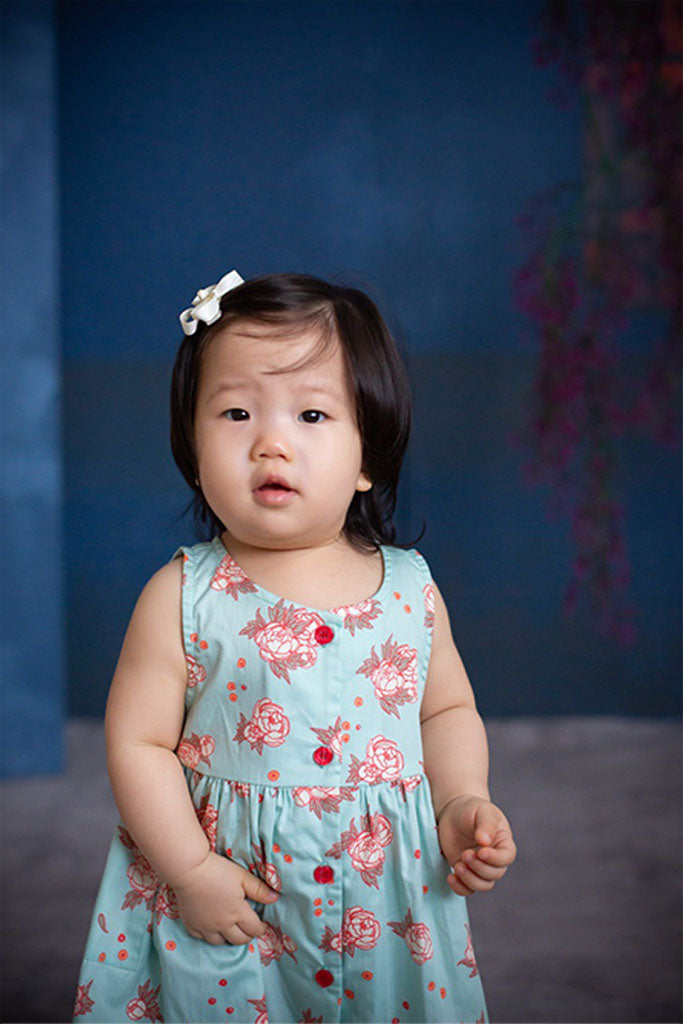 Olivia Dress - Teal Peonies | CNY2022 Family Twinning Set | The Elly Store Singapore