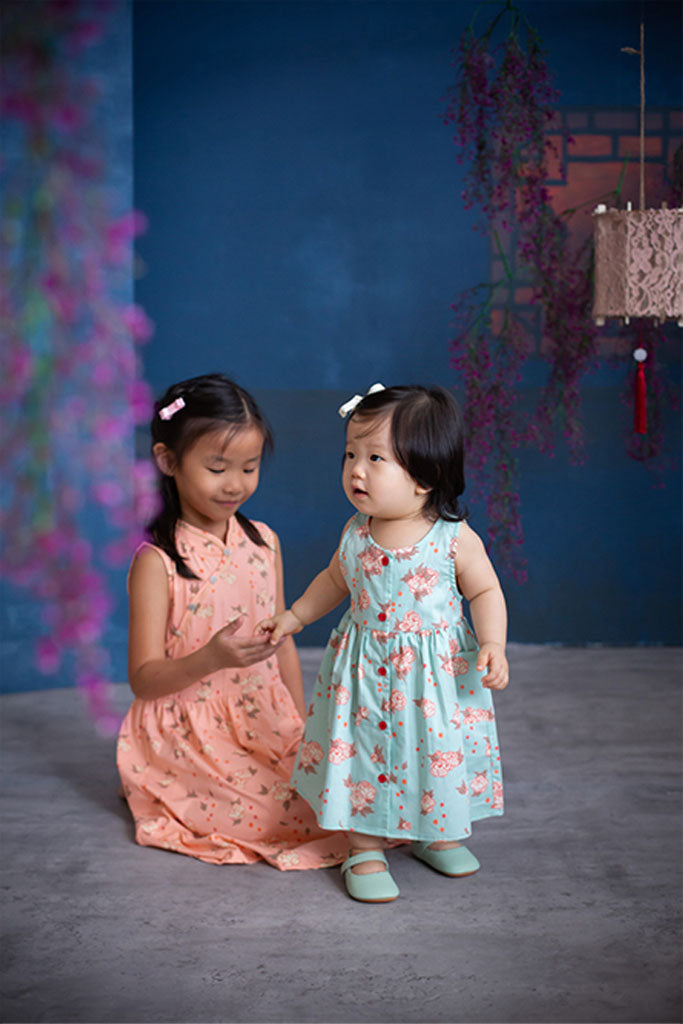 Olivia Dress - Teal Peonies | CNY2022 Family Twinning Set | The Elly Store Singapore