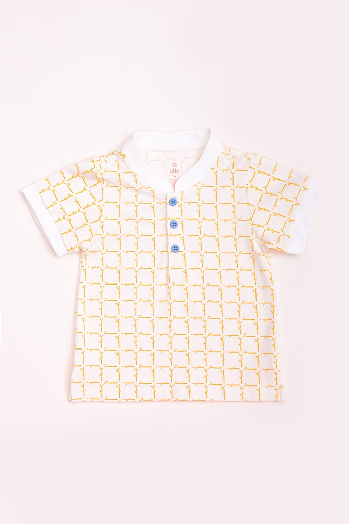 Mandarin-collared Polo Tee - Cream Bamboo Tiles | Boys Shirts | The Elly Store Singapore 