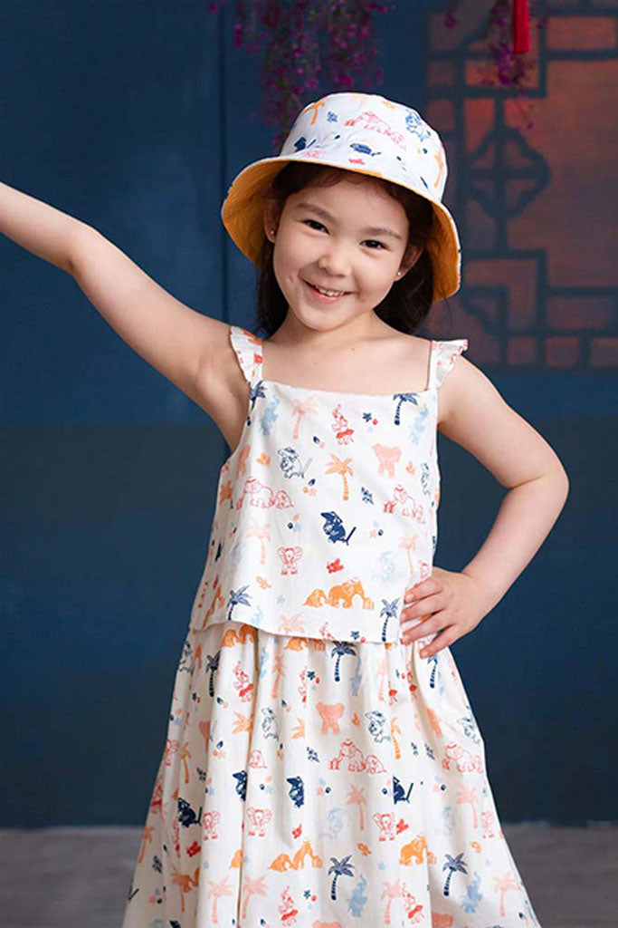 Kids Reversible Bucket Hat - Cream Summertime | Accessories | The Elly Store Singapore