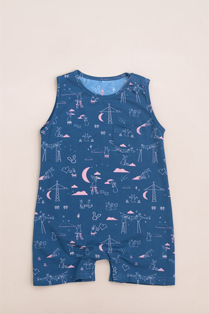 Sleeveless Romper - Blue Nightfall Bunnies | CNY2023 Family Twinning Set | The Elly Store Singapore