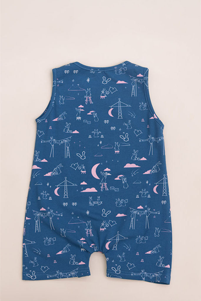 Sleeveless Romper - Blue Nightfall Bunnies | CNY2023 Family Twinning Set | The Elly Store Singapore