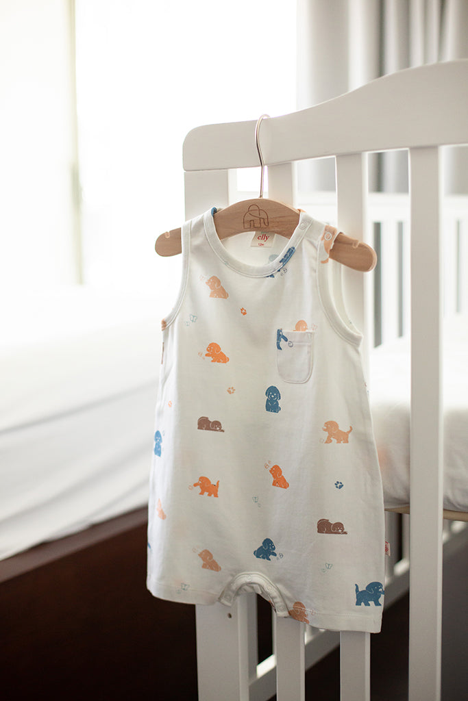 Sleeveless Romper - Maltese Puppy | GOTS-certified Organic Cotton | The Elly Store Singapore