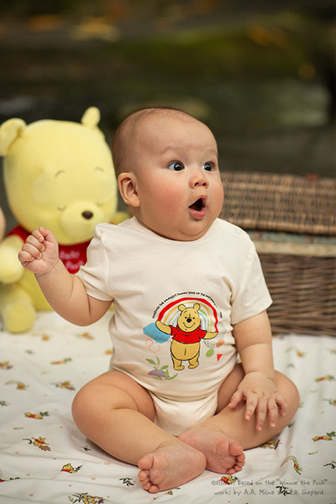 Short-Sleeve Onesie - Yellow Rainbow Pooh | Disney x elly | The Elly Store Singapore